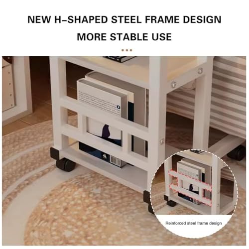 Image of Height Adjustable c Table with Wheels, Small Overbed Tables, End Table with Storage Shelves, Sofa Desk Hospital Laptop Stand Drawing Desk Mobile Couch Snack Side Desks with Tiltable Drawing Board