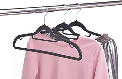 Image of Ginoya brothers Plastic Clothes Hangers, Upgraded Rubber Stripe Non-Slip Coat Hangers, Dry Wet Trousers Pants Hangers, Space Saving Hanger. (Simple-Black, 50)