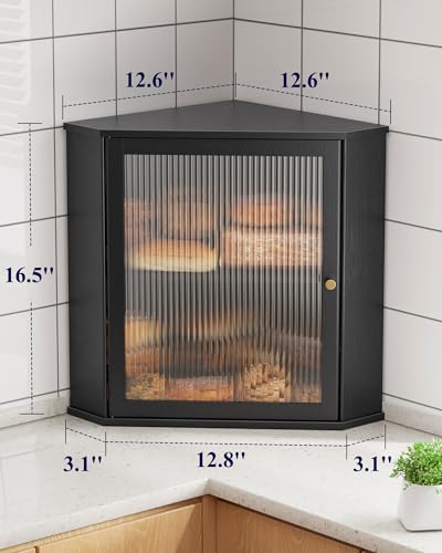Kitsure-Wooden-Corner-Bread-Box-for-Kitchen-Countertop-Large-Black-2-Tier-Bread-Container-with-Magnetic-Acrylic-Door-Kitchen-Counter-Organizer-for-Snacks-Loaves-Homemade-Bread-Storage