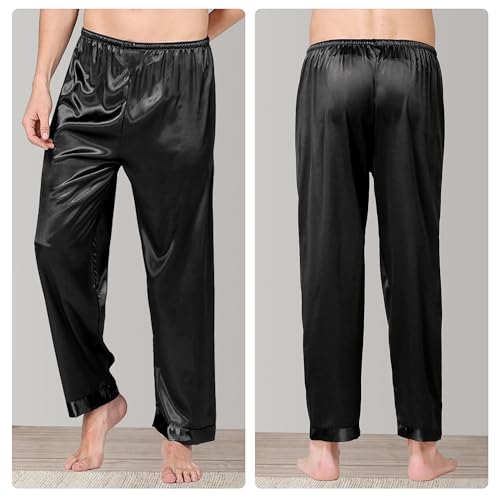 SIIK 100% Mulberry Silk Pajama Pants for Men - Silk Lingerie Pants, Sleepwear, Pj bottoms, Black Small2