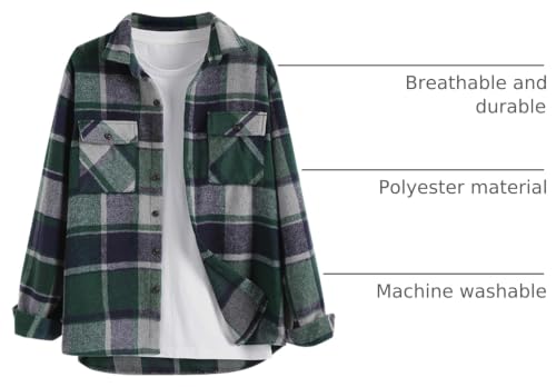 Image of ZAFUL Unisex Plaid Flannel Shirt Jacket Button Down Long Sleeve Pocket Coat Outwear | Mens Fall Clothes Lightweight Long Sleeve Button Down Flap Pocket Jacket Tops for Fall&Winter 2026