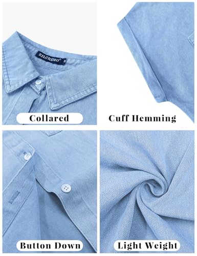 Image of Zilcremo Women Summer Short Sleeve Button Down Denim Shirt Dress