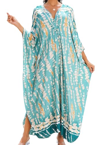 Image of Yanziliu Kaftan Dress for Women,Plus Size Hawaiian Batwing Sleeve Beach Cover Up Summer Swimsuit Dresses