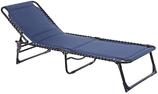 Azuma Sun Lounger Navy Padded Garden Seat Folding Relaxer Chair Summer Patio Bed With Adjustable Reclining Back Rest Folds Flat Furniture Indoor Outdoor Holiday Sunshine Pool Side