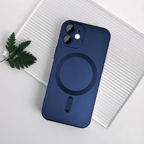 Image of DIZORO Magnetic Case for iPhone 12 / iPhone 12 Pro Cover [Compatible with MagSafe][Built-in Camera Lens Protector] Slim Soft Silicone Bumper Shockproof Metallic Luster Back Cover Phone Cases (Blue)