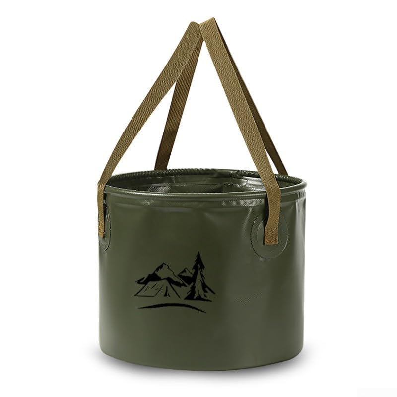 Cubo portátil para uso en exteriores, ideal para pesca, camping y jardinería, compacto y resistente (verde, 20 L)