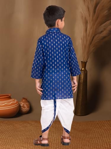 Image of Boys Dhoti Kurta Set for Kids - Cotton Kurta and Elastic Waist Dhoti - Traditional Dress