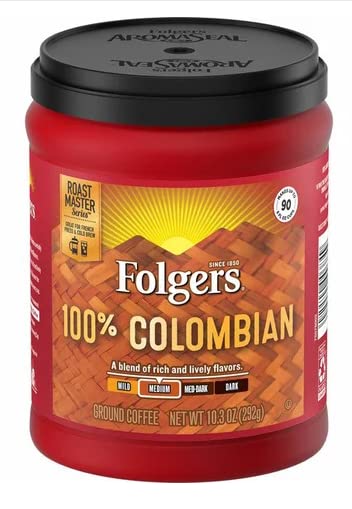 Image of Folgers 100% Colombian Medium Roast Ground Coffee, 9.6 Ounce (Pack of 6)
