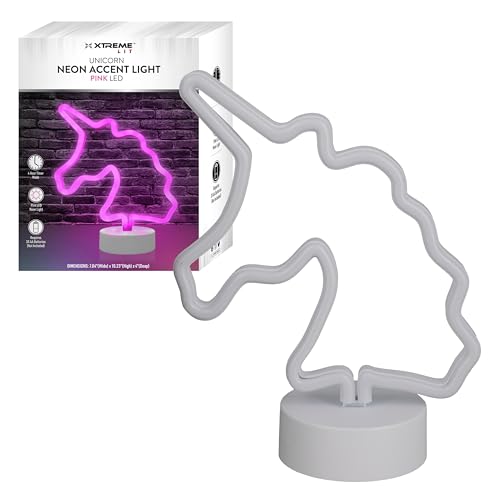 Image of Xtreme Unicorn Neon Pink LED Tabletop Sign with Holder Base, Battery Powered, 4 Hour Timer, Night Light, Christmas or Birthday Gift