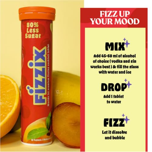 Image of Fizzix Cocktail Effervescent Tablets, 10 Pack, Low Sugar Drink Mix for Mocktails and Cocktails (SEX ON THE BEACH)