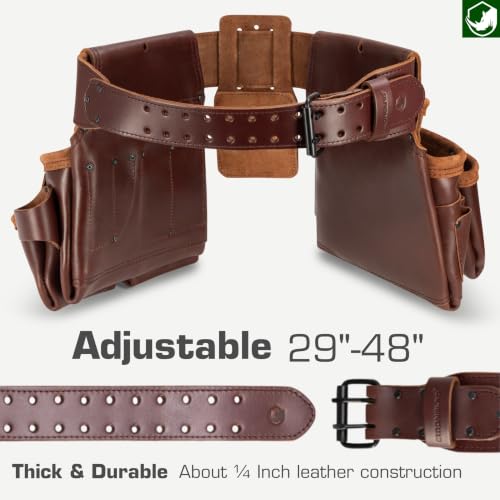 Image of STRONGLAD Framing Tool Belt - 21-Pocket Full-Grain Oil-Tanned Leather Carpenter Tool Bags, Construction Tool Belt with Hammer Holder