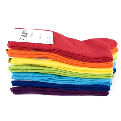 ZAKIRA Finest Combed Cotton Dress Socks in Plain Colours for Men, Women, Rainbow 7-PACK4