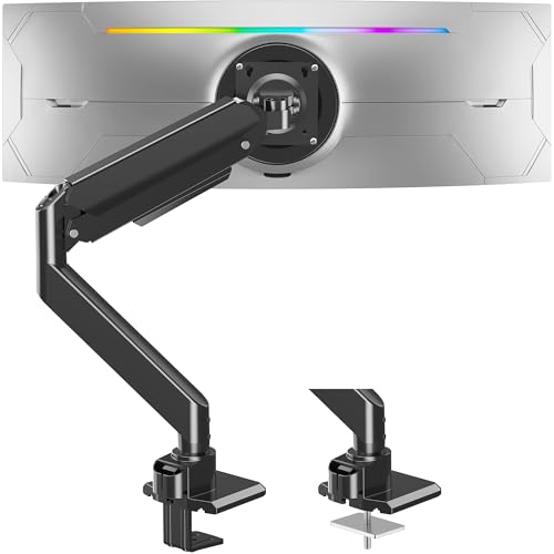 ErgoFocus Heavy Duty Monitor Mount for Max 49 inch Ultrawide Screens Hold 2.2 to 44 lbs Premium Single Monitor Arm for Samsung Odyssey G9 and More Adjustable Gas Spring Desk Stand VESA Mount