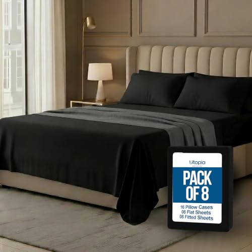 Image of 8-Pack Hotel Size Full Size Sheet Set, Soft Brushed Microfiber Hotel Sheets, Hotel Quality Bedding, Deep Pocket, Shrink & Fade Resistant, Easy Care, Black