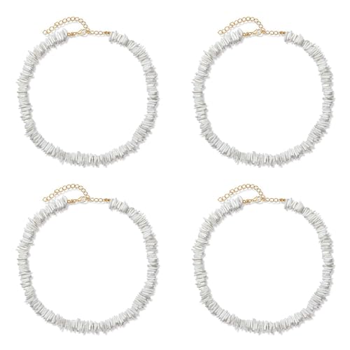 Xiniy 4X Collar de Conchas Puka para Mujer Boho Tropical Hawaiian Beach Puka Shell Surfer Gargantilla Collar Joyas Hombres Mujeres