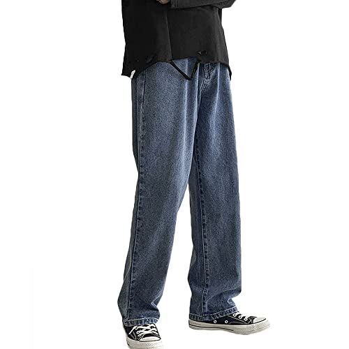 Photo de Rexcyril Jean ample pour homme Coupe droite Jambe large Pantalon uni, bleu, 46