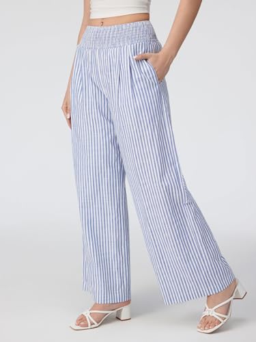 Image of CIDER Palazzo Pants for Women Wide Leg Flowy Pants with Pockets Elastic Mid Waist Summer Beach Vacation Outfits Lightweight