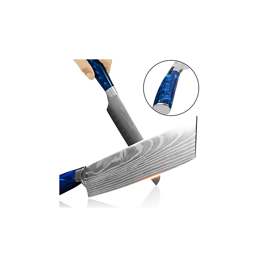 XYJ Culinary Knife Set With Carry Bag&Whetstone Stainless Steel Santoku Slicing Nakiri Knives Japanese Chef Knife Set Sharp Laser Etched Blade Ergonomics Handle