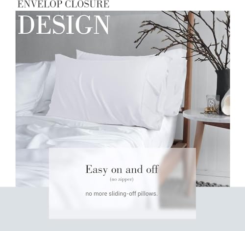 Image of Mush Bamboo Pillow Cover Set of 2 | 100% Bamboo Pillow Cover for Hair and Skin | 250 TC | Breathable, Silky Soft and Envelope Pillowcases | 17 inchx27 inch (250 TC, White)