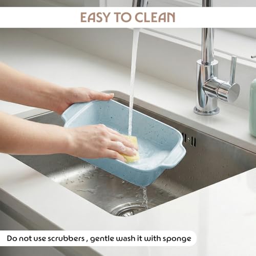 Image of Borosil 800 ml Baking & Serving Dish with Handle | Borosilicate Glass Square Shape Bakeware and Serveware Casserole Dish Tray | Microwave, Oven & Dishwasher Safe Bowl (Blue)