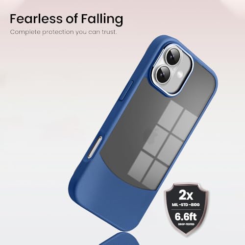 Image of KARWAN️Fusion Edge Leather Transparent Mobile Back Case | Slim Fit | Anti-Fingerprint| Scratch-Resistant | Premium Grip | Shockproof case | Back Cover for iPhone 16 || Blue