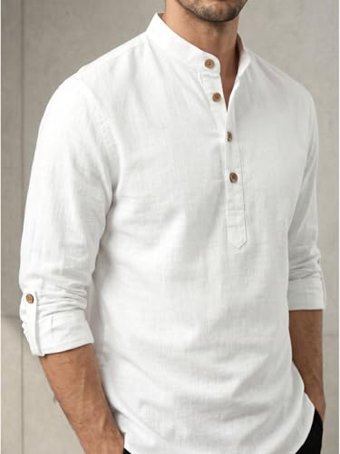 Image of Zombom Men's Solid Cotton Polyester Blend Casual Regular Fit Mandarin /Chinese Collor Full Sleeve Kurta Shirt for Men