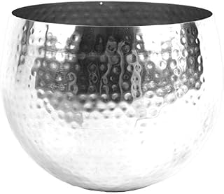 Leaf LEAF-7303 Large Metal Planter 22 x 18cm Hammered Silver Colour-Straight Edge