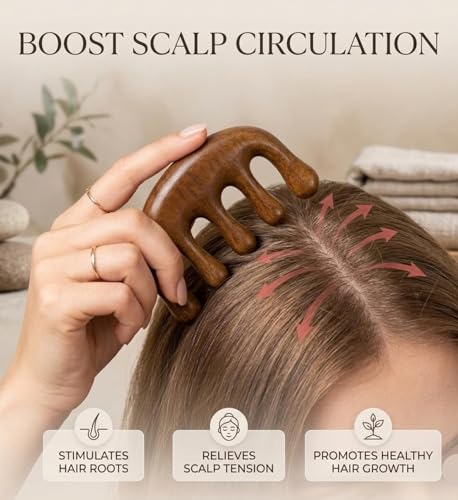 Image of 1Pcs,Wooden Head Massager Comb for Hair Growth - Natural Wood Wide Tooth Hair Comb with Scalp Stimulating Massage Teeth - Anti Static, Detangling & Frizz Control Wooden Comb for Men & Women. (Wooden Scalp Massager)