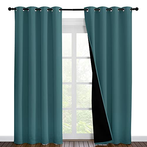 Image of NICETOWN Complete 100% Blackout Curtain Set, Thermal Insulated & Energy Efficiency Window Draperies for Guest Room, Full Shading Panels for Shift Worker and Light Sleepers, Sea Teal, 55W x 86L, 2 PCs