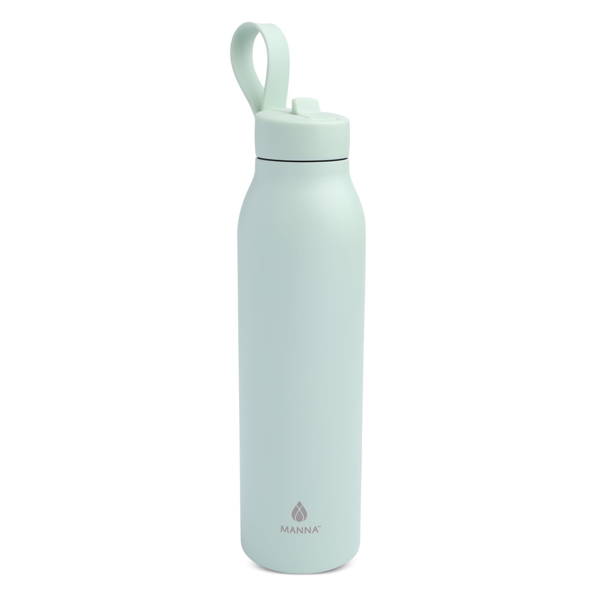 Manna Bonnie Modern Flip Insulated Stainless Steel Bottle with Straw Lid and Carrying Loop - 20 Oz - Mint Frost