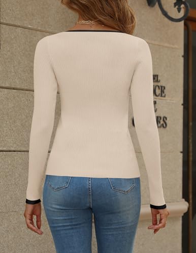 HAEOF Womens 2025 Fall Long Sleeve Ribbed Knit Sweaters Dressy Casual Square Neck Slim Fit Shirts Cute Trendy Tops3