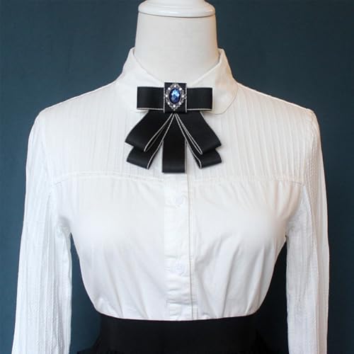 Image of Rhinestone Retro British Style Pre-tied Adjustable Fabric Ribbon Bow Tie for Women Men Uniform Necktie Bownot