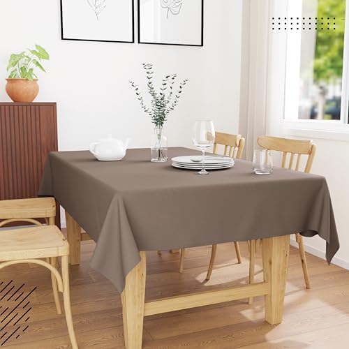 Image of Encasa XO Dining Table Cover Cloth for 4 to 6 Seater | 140x180 cm Cotton Canvas Rectangular Table Cloth | Machine Washable Tablecloth for Indoor & Outdoor Use - Beige Solid Color
