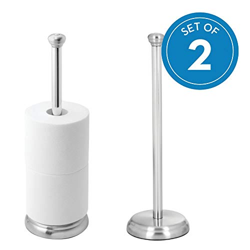 Idesign York Metal Free Standing Toilet Paper Tissue Holder Roll Reserve Canister For Kids Guest Master Office Bathroom 5 X 5 X 16 3 Set Of 2 Brushed Stainless Steel And Chrome Buy