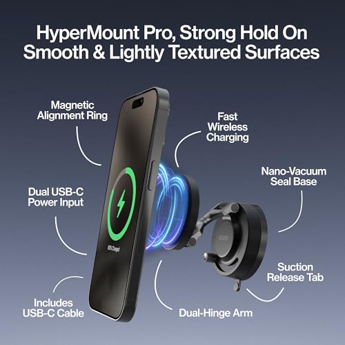 Image of Statik HyperMount Pro Phone Mount, Magnetic Phone Holder, 15W Wireless Charging, MagSafe Car Mount, Works on Smooth & Lightly Textured Surfaces, iPhone and Android Compatible, Charging Cable Included
