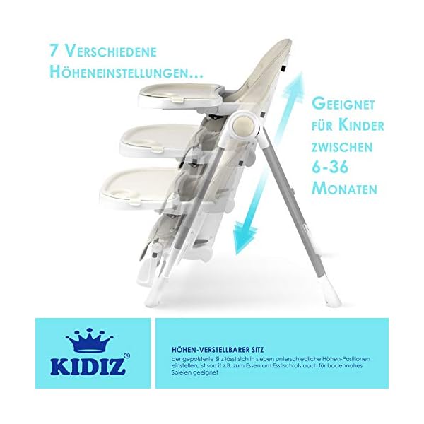 KIDIZ® 3in1 Hochstuhl Kinderhochstuhl inkl. Spielbügel, Babyliege, Kombihochstuhl Babyhochsitz,7 höhenverstellbar Verstellbare Rückenlehne, mitwachsend ab 0 Monate bis 6 Jahre Babystuhl, Beige – Bild 6