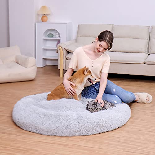 Bonteck Calming Dog Beds For Small Medium Large Dogs - Round Donut Machine Washable Dog Bed, Anti-Slip Faux Fur Fluffy Donut Cuddler Cat Bed, Multiple Sizes S-Xl #TOP5
