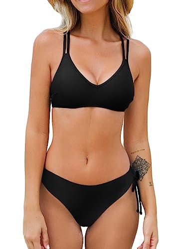CUPSHE Damen Bikini Set V Ausschnitt Low Waist Bademode Crossback Tunnelzug...