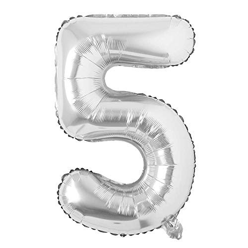 40 Inch Letter Balloons Silver Alphabet Number Balloon Foil Mylar Party Wedding Bachelorette Birthday Bridal Shower Graduation Anniversary Celebration Decoration Can Fly With Helium (40 Inch Silver 5) #TOP16