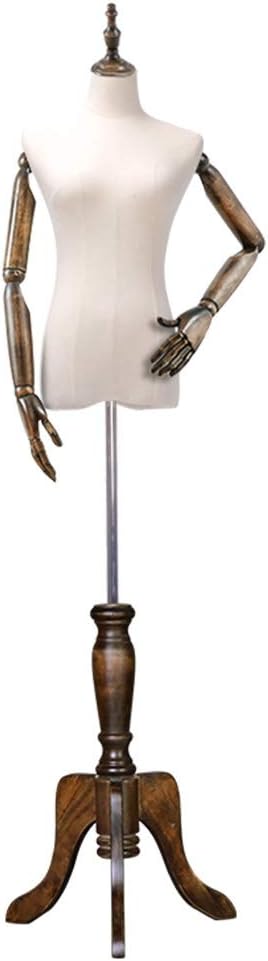 Upgraded Female Dress Form - Mannequin Torso Body with Wood Arm & Tripod Stand, 53-70 Inch Height Adjustable for Clothing Display Interesting(Antique Color-S)