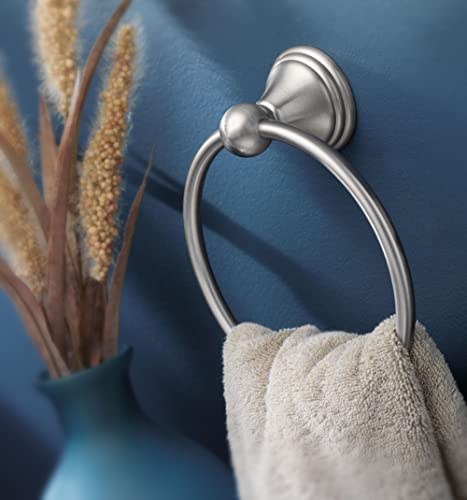 Image of Moen Preston Collection Spot Resist Brushed Nickel 7-inch Bathroom Hand Towel Ring, Wall Mounted Hanger, DN8486BN (Pack of 3)