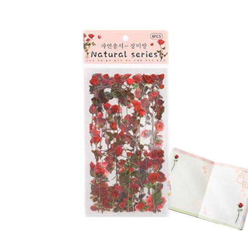 De Flores Para Álbumes De Recortes – Florales Para Álbumes De Recortes – Wat6 Hojas De Calcomanías Retro Decorativas Naturales, De Plantas Y Flores Naturales PET DIY Calc