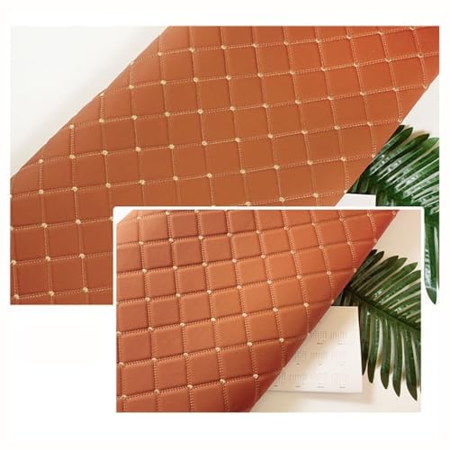 Simili cuir matelassé au mètre blanc et orange pour rénovation de meubles et sièges