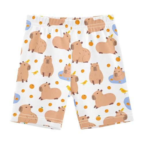 Cute Capybara with Birds Girls Shorts Elastic Waist Sports Shorts Girls Leggings Pants for 4-10 Years