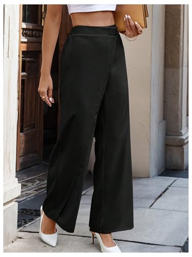 SweatyRocks Women's Elegant Wrap Front High Waisted Wide Leg Pants Suit Pants Trousers3