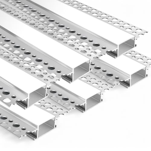 LEDLightsWorld Plaster in LED Profile, 6 Pack 3.3ft/1M Aluminum Profile with Milky Diffuser for 20mm LED Strip, Trimless Plaster LED Channel for Ceiling and Wall