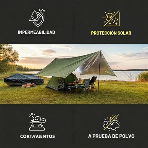 Lona de camping y jardín impermeable 4x4m verde militar multiusos 5
