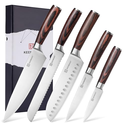 KEEMAKE Kitchen Knife Set of 5 - Kitchen Knives 1.4116 High Carbon Stainless Steel Blade, Professional Chef Knife Set, Razor Sharp Knives with Ergonomic Pakkawood Handle for Home Cooking