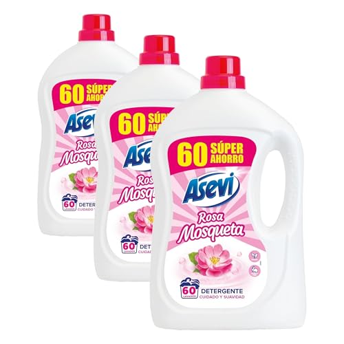 Asevi Detergente Líquido para Lavadora Rosa Mosqueta - Detergente para Ropa Blanca y de Color con Fórmula Concentrada - Jabón de Rosa Mosqueta para una Ropa Limpia y Suave - 60 Lavados (Paquete de 3)
