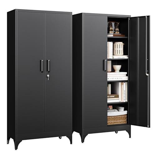 Image of Letaya 71 inch H Metal Storage Cabinet with 2 Doors and 4 Shelves,Tall Kitchen Pantry Cabinets,Utility Pantry Organizers for Cupboard /Dining /Bathroom /Home Office /Garage, Steel Tool Cabinets